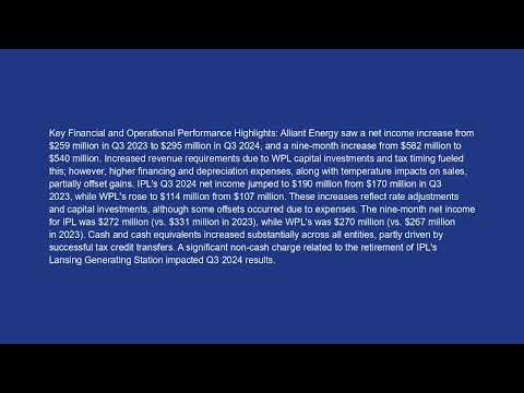 Alliant Energy Corp LNT 5 Minute Earnings Summary 10 Q Analysis January 02, 2025